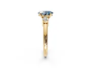 3 Stone Engagement Ring Setting for Fancy Blue Oval Center with Wide Plain Band and Prong Head in Yellow Gold