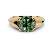 Tension Engagement Ring Setting for Fancy Green Round Cut Center with Wide Tapered Band and Tension Head in Yellow Gold
