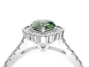Milgrain Floral Halo Engagement Ring Setting for Fancy Green Pear-Shaped Center with Pave Band and Prong Head in Platinum