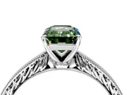Solitaire Engagement Ring Setting for Fancy Green Emerald Cut Center with Engraved Milgrain Band and Prong Head in Platinum