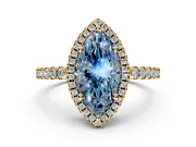 Accent Halo Engagement Ring Setting for Fancy Blue Marquise Center with Full-Length Pave Band and Prong Head in Yellow Gold