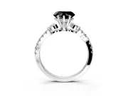Leaf Motif Engagement Ring Setting for Fancy Black Heart-Shaped Center with Pave Band and Prong Head in Platinum