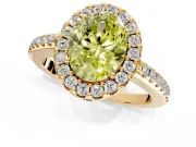 Pave Halo Engagement Ring Setting for Fancy Yellow Oval Center with Single Row Pave Band and Prong Head in Yellow Gold