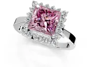 Starburst Halo Engagement Ring Setting for Fancy Pink Princess Cut Center with Flat Cathedral Band and Prong Head in White Gold