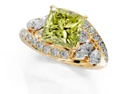 Halo Engagement Ring Setting for Fancy Yellow Princess Cut Center with Marquise and Pave Bypass Band and Prong Head in Yellow Gold
