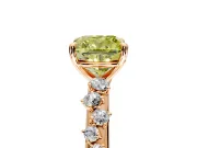Cluster Engagement Ring Setting for Fancy Yellow Cushion Cut Center with Round Cut Accent Band and Prong Head in Rose Gold
