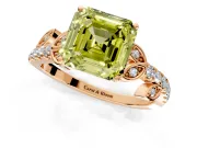 Leaf Motif Engagement Ring Setting for Fancy Yellow Asscher Cut Center with Pave Band and Prong Head in Rose Gold