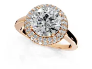 Halo Engagement Ring Setting for Round Cut Center with Plain Tapered Band and Prong Head in Rose Gold