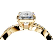 Crossover Engagement Ring Setting for Radiant Cut Center with Pave and Plain Strands and Prong Head in Yellow Gold