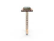 Pave Halo Engagement Ring Setting for Fancy Green Princess Cut Center with Single Row Pave Band and Prong Head in Rose Gold