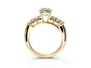 5 Stone Engagement Ring Setting for Cushion Cut Center with Graduated Accents and Prong Head in Yellow Gold