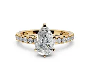 Solitaire Engagement Ring Setting for Pear-Shaped Center with Shared-Prong Accents and Prong Head in Yellow Gold
