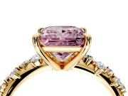 Solitaire Engagement Ring Setting for Fancy Pink Princess Cut Center with Trailing Leaf Accent Band and Prong Head in Yellow Gold
