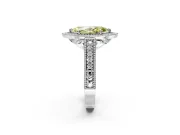 Milgrain Halo Engagement Ring Setting for Fancy Yellow Marquise Center with Pave Band and Prong Head in Platinum