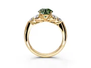 Cluster Engagement Ring Setting for Fancy Green Round Cut Center with Round Cut Accent Frame and Prong Head in Yellow Gold