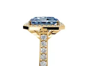 Halo Engagement Ring Setting for Fancy Blue Radiant Cut Center with Pave Accents, Heart Basket and Prong Head in Yellow Gold