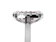 Single Halo Engagement Ring Setting for Fancy Pink Emerald Cut Center with Corner Claws, Plain Band and Prong Head in White Gold