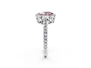 Accent Halo Engagement Ring Setting for Fancy Pink Oval Center with Full-Length Pave Band and Prong Head in Platinum