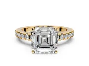 Solitaire Engagement Ring Setting for Asscher Cut Center with Single Row Accent Band and Prong Head in Yellow Gold