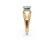 Halo Engagement Ring Setting for Fancy Blue Princess Cut Center with Rope Twist Split Shank and Prong Head in Yellow Gold