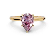 Solitaire Engagement Ring Setting for Fancy Pink Pear-Shaped Center with Narrow Cathedral Band and Prong Head in Yellow Gold