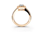 Milgrain Halo Engagement Ring Setting for Emerald Cut Center with Three-Sided Pave Band and Prong Head in Rose Gold