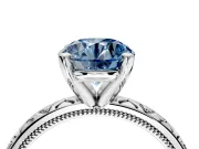 Solitaire Engagement Ring Setting for Fancy Blue Round Cut Center with XO Engraved Band and Prong Head in Platinum