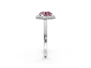 Halo Engagement Ring Setting for Fancy Pink Round Cut Center with Plain Tapered Band and Prong Head in Sterling Silver
