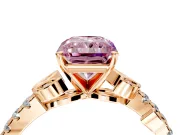 Leaf Motif Engagement Ring Setting for Fancy Pink Radiant Cut Center with Pave Band and Prong Head in Rose Gold