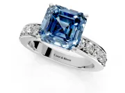 Solitaire Engagement Ring Setting for Fancy Blue Asscher Cut Center with Channel-Set Accents and Prong Head in Platinum
