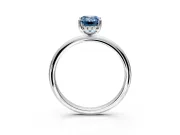 Hidden Halo Engagement Ring Setting for Fancy Blue Emerald Cut Center with Thin Round-Wire Band and Prong Head in Sterling Silver