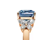 Solitaire Engagement Ring Setting for Fancy Blue Asscher Cut Center with Marquise Flower Shoulders and Prong Head in Rose Gold