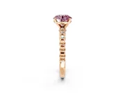 Solitaire Engagement Ring Setting for Fancy Pink Round Cut Center with Bezel-Dot Beaded Band and Prong Head in Rose Gold