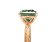 Solitaire Engagement Ring Setting for Fancy Green Princess Cut Center with Engraved Milgrain Band and Prong Head in Rose Gold