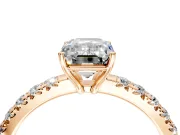 Solitaire Engagement Ring Setting for Emerald Cut Center with Large Accent Band and Prong Head in Rose Gold