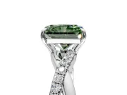 Crossover Engagement Ring Setting for Fancy Green Radiant Cut Center with Pave and Plain Strands and Prong Head in Platinum