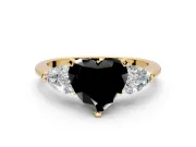 3 Stone Engagement Ring Setting for Fancy Black Heart-Shaped Center with Large Pear-Shaped Accents and Prong Head in Yellow Gold