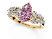 Cluster Engagement Ring Setting for Fancy Pink Pear-Shaped Center with 2-Row Shoulder Clusters and Prong Head in Yellow Gold