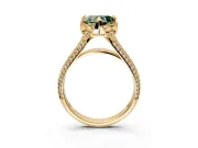 Solitaire Engagement Ring Setting for Fancy Green Heart-Shaped Center with Accented Split Shank and Prong Head in Yellow Gold