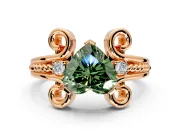 Solitaire Engagement Ring Setting for Fancy Green Heart-Shaped Center with Twisted Band and Scroll Prong Head in Rose Gold