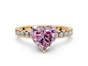 Solitaire Engagement Ring Setting for Fancy Pink Heart-Shaped Center with Large Accents and Prong Head in Yellow Gold