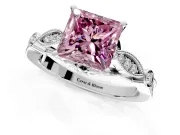 Solitaire Engagement Ring Setting for Fancy Pink Princess Cut Center with Marquise and Bezel Accents and Prong Head in Platinum