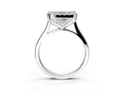 Single Halo Engagement Ring Setting for Princess Cut Center with Corner Claws, Plain Band and Prong Head in White Gold