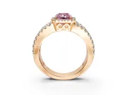 Halo Engagement Ring Setting for Fancy Pink Radiant Cut Center with Wide-Open Pave Split Shank and Prong Head in Rose Gold