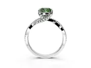 Solitaire Engagement Ring Setting for Fancy Green Cushion Cut Center with Narrow Twist Pave Band and Prong Head in Sterling Silver