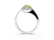 Halo Engagement Ring Setting for Fancy Yellow Cushion Cut Center with Plain Tapered Band and Prong Head in Sterling Silver