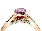 Solitaire Engagement Ring Setting for Fancy Pink Emerald Cut Center with Crossover Accents and Prong Head in Rose Gold