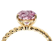 Solitaire Engagement Ring Setting for Fancy Pink Cushion Cut Center with Plain Twisted Rope Band and Prong Head in Yellow Gold