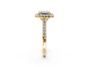 Halo Engagement Ring Setting for Asscher Cut Center with Raised Halo, Pave Band and Prong Head in Yellow Gold