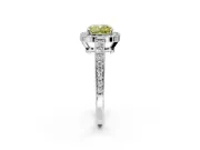 Bezel-Framed Halo Engagement Ring Setting for Fancy Yellow Cushion Cut Center with Pave Band and Prong Head in White Gold